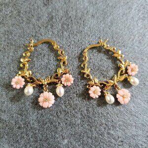 Jardin Mother of Pearl Flower Multigemstone Hoop Earrings